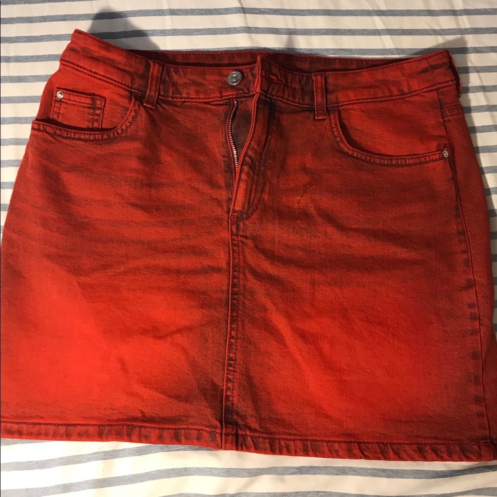 H&M red denim skirt